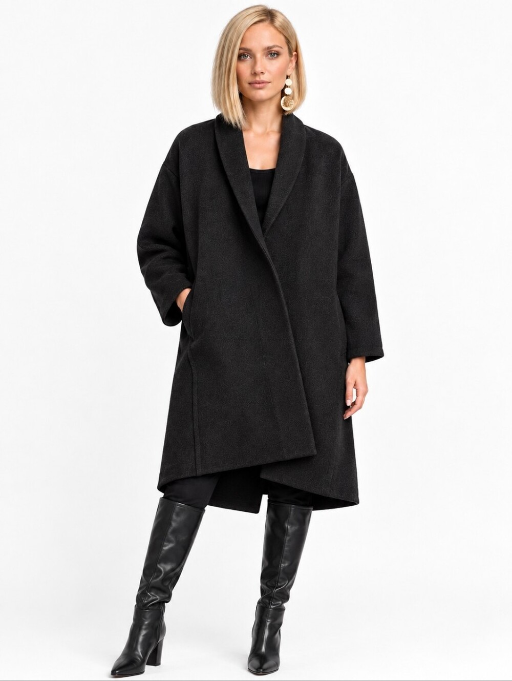 Vince Black Wool Camel Blend Cocoon Wrap Coat Size XS EUC